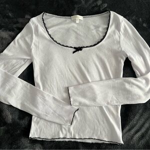 White Long Sleeve Top with Black Trim